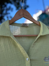 Cucumber green dolman sleeves crinkle cotton top with Worli boat motif